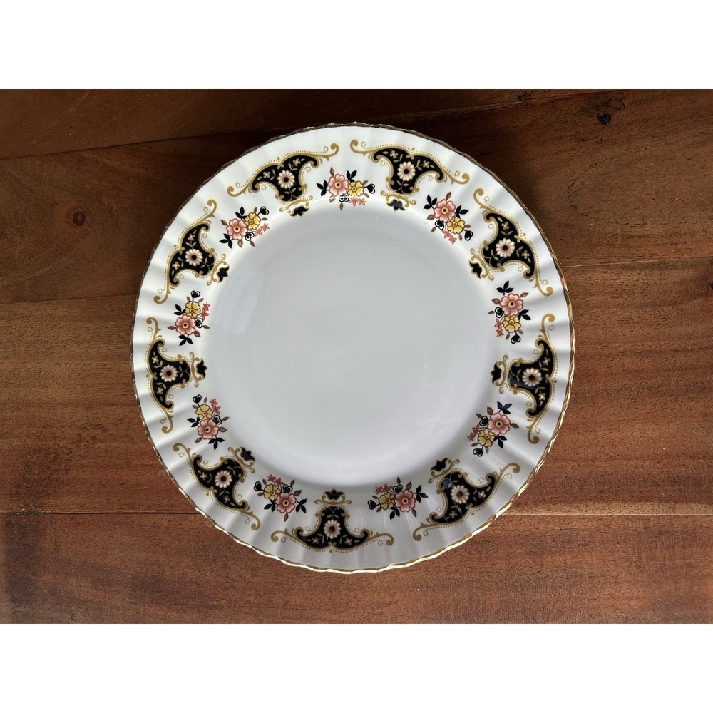 Royal Stafford Balmoral Bone China Floral Plate Black Gold 10" England